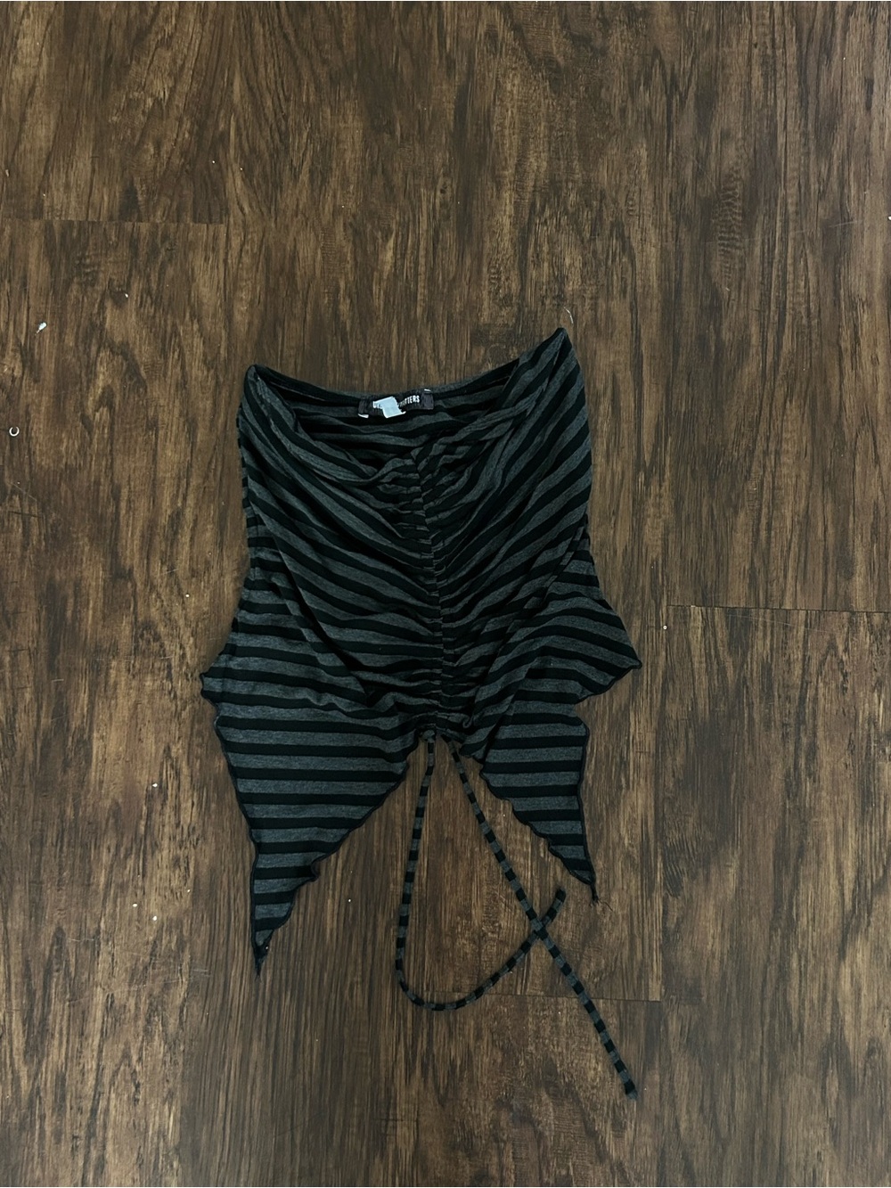Urban Outfitters Black & Gray Striped Ruched Crop Top